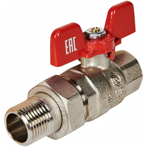Кран шаровой полнопроходной с американкой STOUT ВР/НР ручка бабочка 1/2 (EPDM)