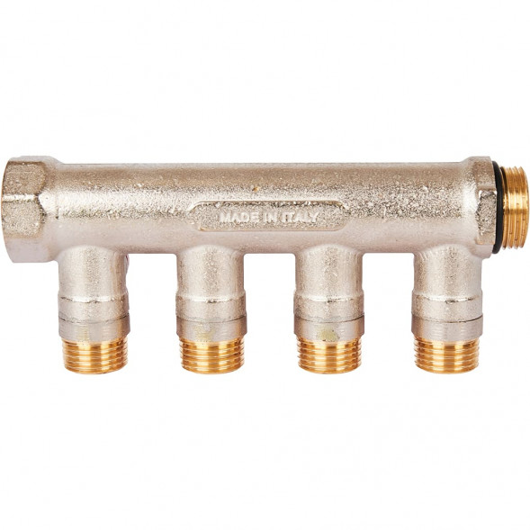 SMB 6210 341204 STOUT Коллектор с шаровыми кранами 3/4 , 4 отвода 1/2  (красные ручки) (6200R6N0504R4B)