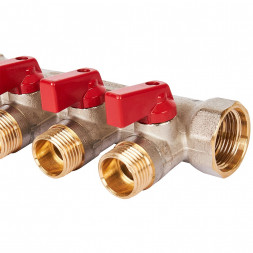 SMB 6210 341204 STOUT Коллектор с шаровыми кранами 3/4 , 4 отвода 1/2  (красные ручки) (6200R6N0504R4B)