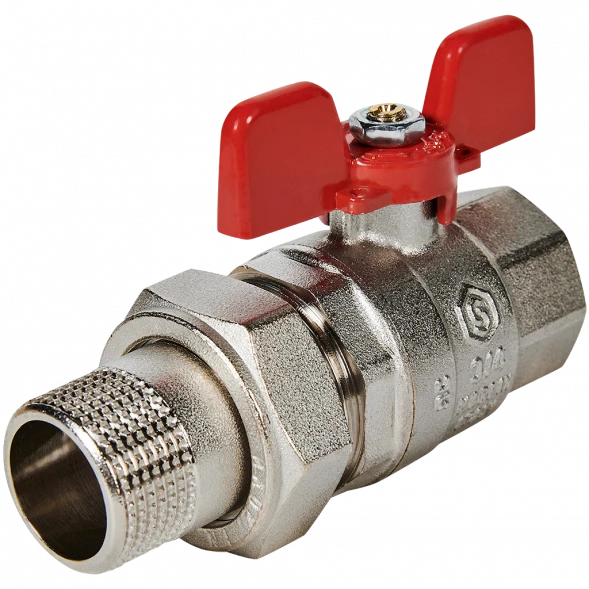 Кран шаровой полнопроходной с американкой STOUT ВР/НР ручка бабочка 3/4 (EPDM)