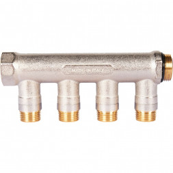 SMB 6211 341204 STOUT Коллектор с шаровыми кранами 3/4 , 4 отвода 1/2  (синие ручки) (6200R6N0504B4B)