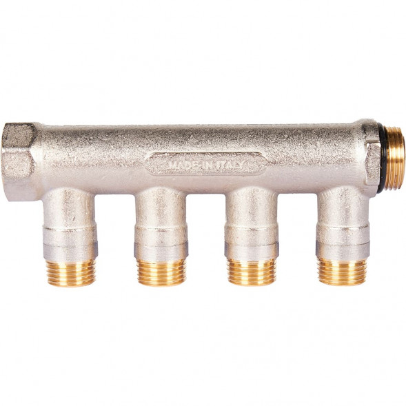 SMB 6211 341204 STOUT Коллектор с шаровыми кранами 3/4 , 4 отвода 1/2  (синие ручки) (6200R6N0504B4B)