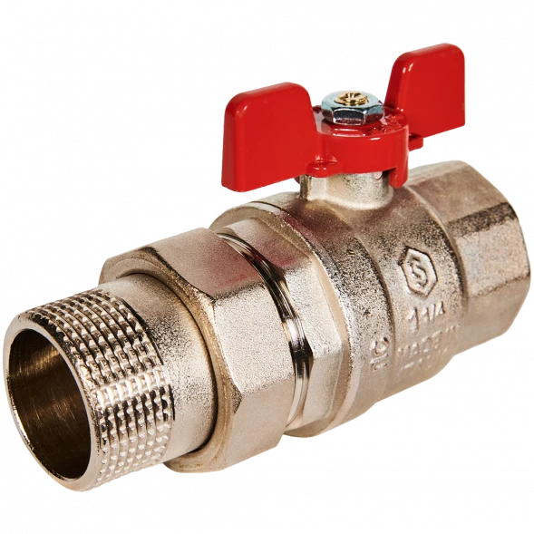 Кран шаровой полнопроходной с американкой STOUT ВР/НР ручка бабочка 1 1/4 (EPDM)