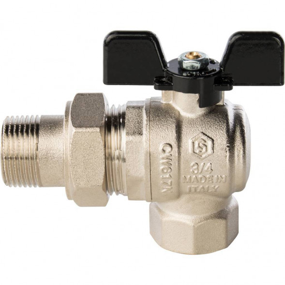 Кран шаровой полнопроходной STOUT угловой, ВР/НР, ручка бабочка 3/4, американка