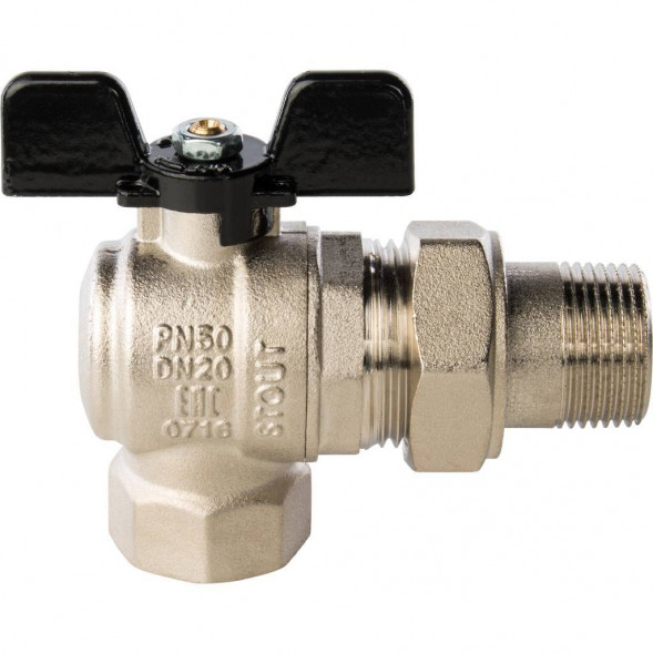 Кран шаровой полнопроходной STOUT угловой, ВР/НР, ручка бабочка 3/4, американка