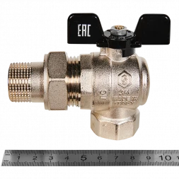 Кран шаровой полнопроходной угловой с американкой STOUT ВР/НР ручка бабочка 3/4