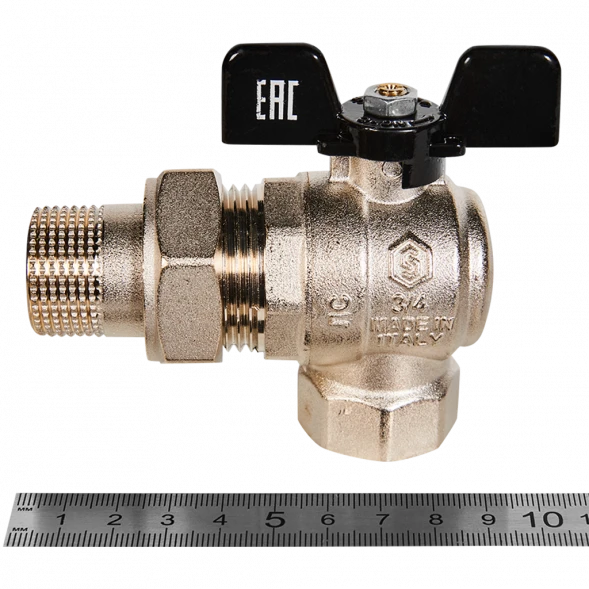 Кран шаровой полнопроходной угловой с американкой STOUT ВР/НР ручка бабочка 3/4