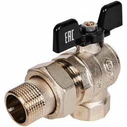 Кран шаровой полнопроходной угловой с американкой STOUT ВР/НР ручка бабочка 3/4