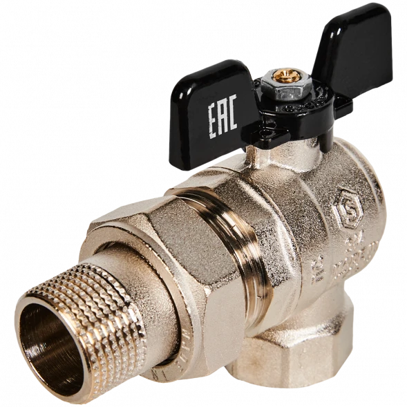 Кран шаровой полнопроходной угловой с американкой STOUT ВР/НР ручка бабочка 3/4