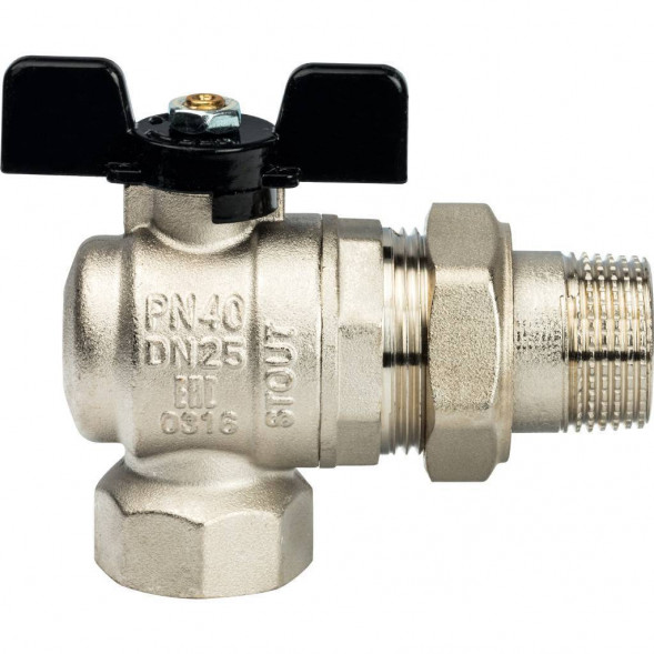 Кран шаровой полнопроходной угловой STOUT ВР/НР, ручка бабочка 1, американка