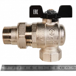 Кран шаровой полнопроходной угловой с американкой STOUT ВР/НР ручка бабочка 1