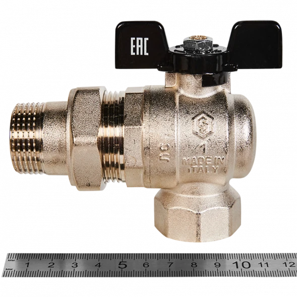 Кран шаровой полнопроходной угловой с американкой STOUT ВР/НР ручка бабочка 1