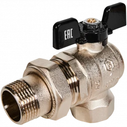 Кран шаровой полнопроходной угловой с американкой STOUT ВР/НР ручка бабочка 1