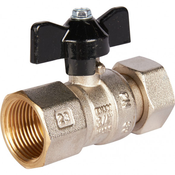 Кран шаровой STOUT с накидной гайкой ВР/накидная гайка, ручка бабочка 3/4x3/4