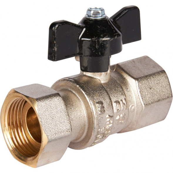 Кран шаровой STOUT с накидной гайкой ВР/накидная гайка, ручка бабочка 3/4x3/4