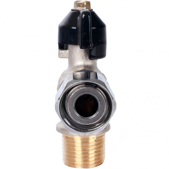 Кран шаровой STOUT с накидной гайкой угловой, НР/накидная гайка, ручка бабочка 1/2x1/2