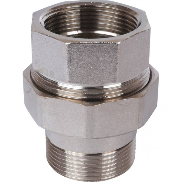 SFT-0045-000112 STOUT Разъемное соединение  американка  ВН, никелированное, уплотнение под гайкой по плоскости, 1” 1/2 (2700A1N141400B)