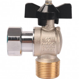 Кран шаровой STOUT с накидной гайкой угловой, НР/накидная гайка, ручка бабочка 3/4x3/4