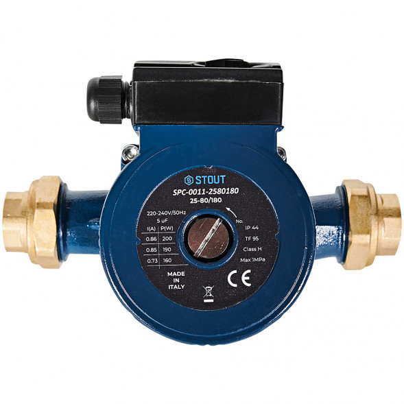 SPC-0011-2580180 STOUT Циркуляционный насос 25-80/180 220/240V 50Hz с латунными гайками G 1 1/2 x Rp 1