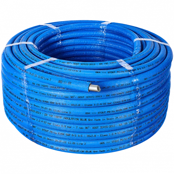 SPI-0004-002028 STOUT 20х2,8 (бухта 100 метров) PEX-a труба из сшитого полиэтилена с кислородным слоем, серая в теплоизоляции (синяя)