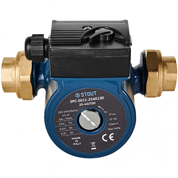 SPC-0011-2540130 STOUT Циркуляционный насос 25-40/130 220/240V 50Hz с латунными гайками G 1 1/2 x Rp 1