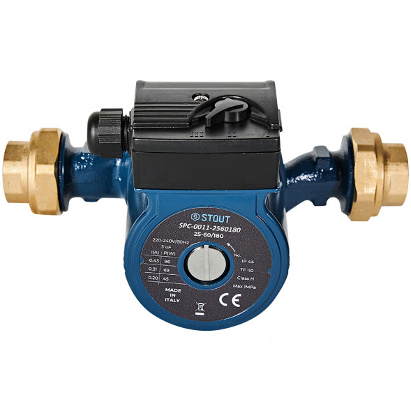 SPC-0011-2560180 STOUT Циркуляционный насос 25-60/180 220/240V 50Hz с латунными гайками G 1 1/2 x Rp 1