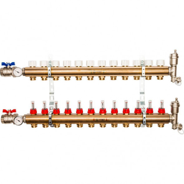 SMB 0473 000012 STOUT Распределительный коллектор из латуни с расходомерами 12 вых.