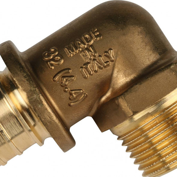 SFA-0005-003210 STOUT Угольник-переходник с наружной резьбой 32xR 1  для труб из сшитого полиэтилена аксиальный (340021H103244B)