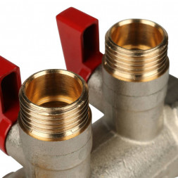 SMB 6200 011202 STOUT Коллектор с шаровыми кранами 1 , 2 отвода 1/2  (красные ручки) (620056N1004R2B)