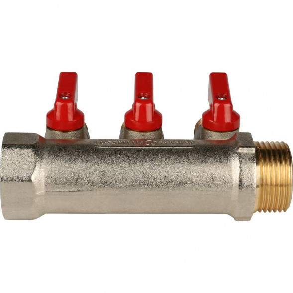 SMB 6200 011203 STOUT Коллектор с шаровыми кранами 1 , 3 отвода 1/2  (красные ручки) (620056N1004R3B)