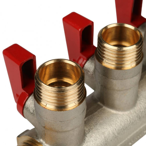 SMB 6200 011203 STOUT Коллектор с шаровыми кранами 1 , 3 отвода 1/2  (красные ручки) (620056N1004R3B)