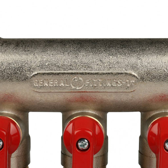 SMB 6200 011203 STOUT Коллектор с шаровыми кранами 1 , 3 отвода 1/2  (красные ручки) (620056N1004R3B)