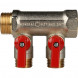 SMB 6200 341202 STOUT Коллектор с шаровыми кранами 3/4 , 2 отвода 1/2  (красные ручки) (620056N0504R2B)