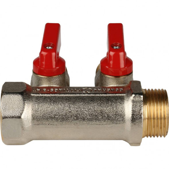 SMB 6200 341202 STOUT Коллектор с шаровыми кранами 3/4 , 2 отвода 1/2  (красные ручки) (620056N0504R2B)