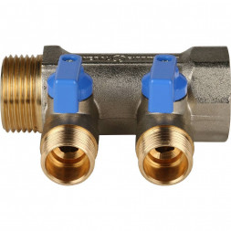 SMB 6201 011202 STOUT Коллектор с шаровыми кранами 1 , 2 отвода 1/2  (синие ручки) (620056N1004B2B)
