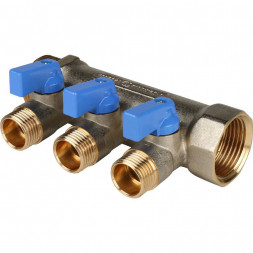 SMB 6201 011203 STOUT Коллектор с шаровыми кранами 1 , 3 отвода 1/2  (синие ручки) (620056N1004B3B)
