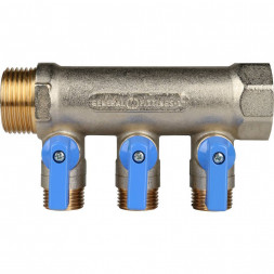 SMB 6201 011203 STOUT Коллектор с шаровыми кранами 1 , 3 отвода 1/2  (синие ручки) (620056N1004B3B)