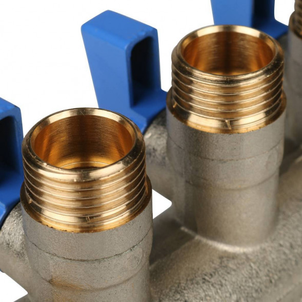 SMB 6201 011203 STOUT Коллектор с шаровыми кранами 1 , 3 отвода 1/2  (синие ручки) (620056N1004B3B)