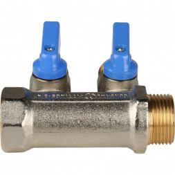 SMB 6201 341202 STOUT Коллектор с шаровыми кранами 3/4 , 2 отвода 1/2  (синие ручки) (620056N0504B2B)