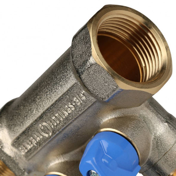 SMB 6201 341202 STOUT Коллектор с шаровыми кранами 3/4 , 2 отвода 1/2  (синие ручки) (620056N0504B2B)