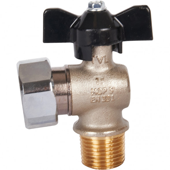 Кран шаровой STOUT 1/2x3/4 с накидной гайкой угловой, НР/накидная гайка, ручка бабочка