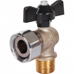 Кран шаровой STOUT 1/2x3/4 с накидной гайкой угловой, НР/накидная гайка, ручка бабочка