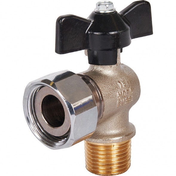 Кран шаровой STOUT 1/2x3/4 с накидной гайкой угловой, НР/накидная гайка, ручка бабочка