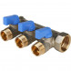 SMB 6201 341203 STOUT Коллектор с шаровыми кранами 3/4 , 3 отвода 1/2  (синие ручки) (620056N0504B3B)