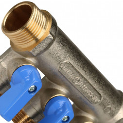 SMB 6201 341203 STOUT Коллектор с шаровыми кранами 3/4 , 3 отвода 1/2  (синие ручки) (620056N0504B3B)