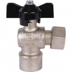 Кран шаровой STOUT 1/2x1/2 с накидной гайкой угловой, ВР/накидная гайка, ручка бабочка