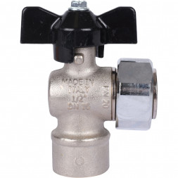 Кран шаровой STOUT 1/2x3/4 с накидной гайкой угловой, ВР/накидная гайка, ручка бабочка