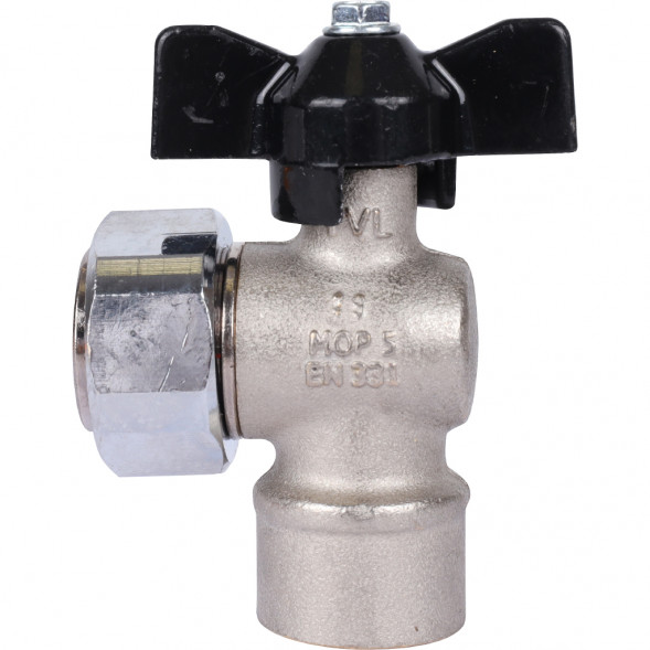 Кран шаровой STOUT 1/2x3/4 с накидной гайкой угловой, ВР/накидная гайка, ручка бабочка