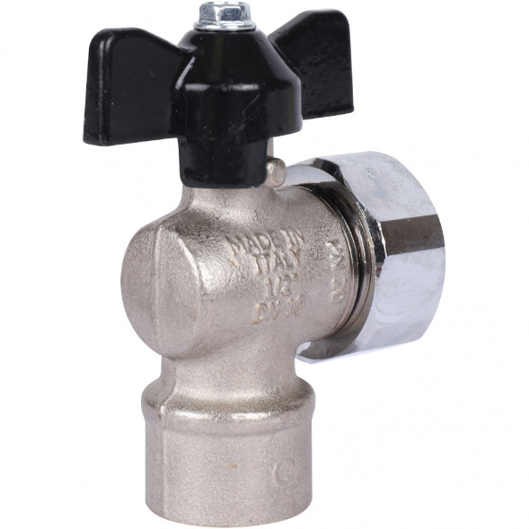 Кран шаровой STOUT 1/2x3/4 с накидной гайкой угловой, ВР/накидная гайка, ручка бабочка