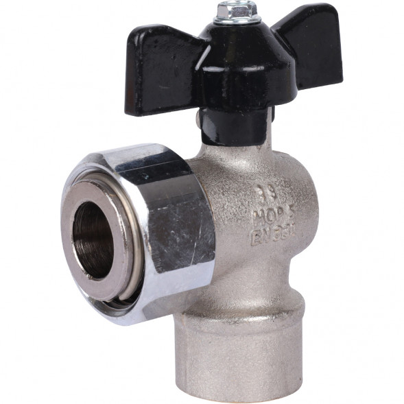 Кран шаровой STOUT 1/2x3/4 с накидной гайкой угловой, ВР/накидная гайка, ручка бабочка